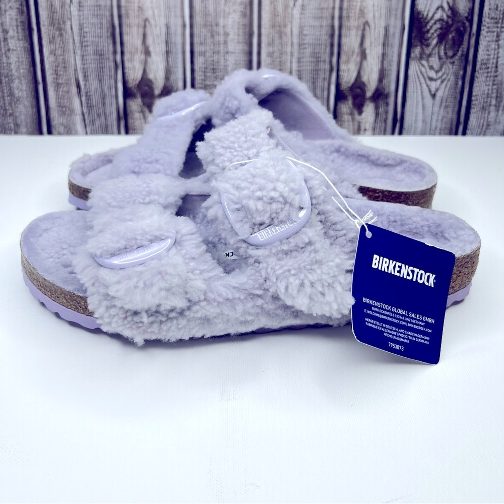 BIRKENSTOCK Arizona Big Buckle Shearling Sandals-NWT- Purple Fog-Women’s Size 40